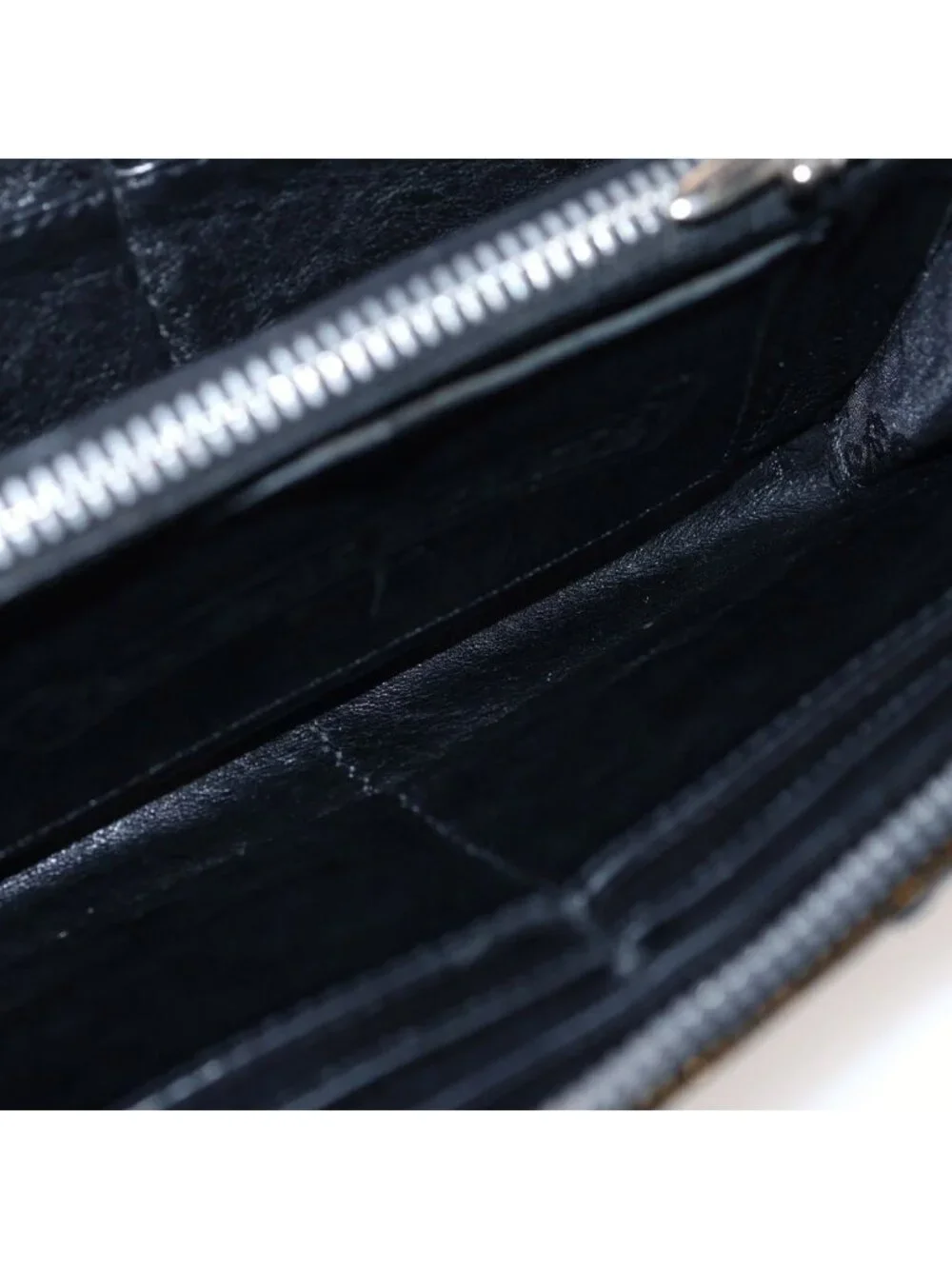 Chrome Hearts Rec Zip Quilted Cemetery Cross Lame Wallet